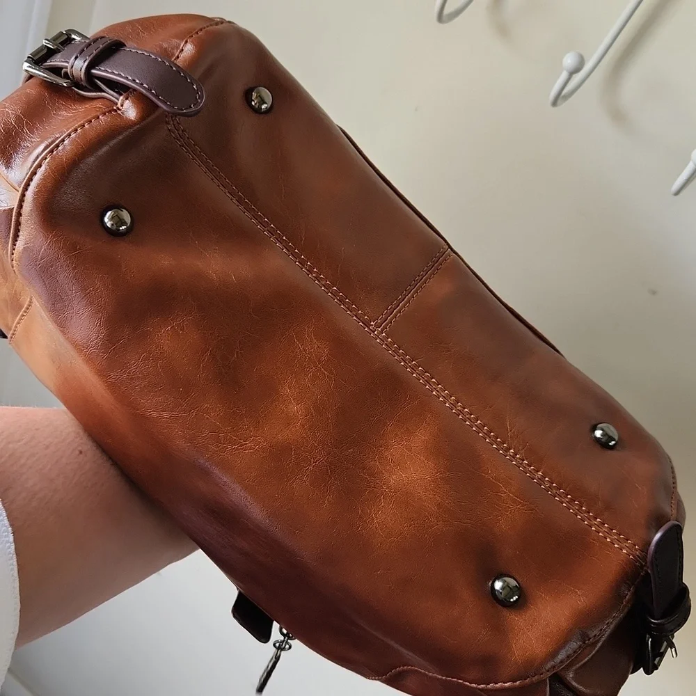 Xidibaoluo Faux Leather Satchel Purse‎ tan brown boho